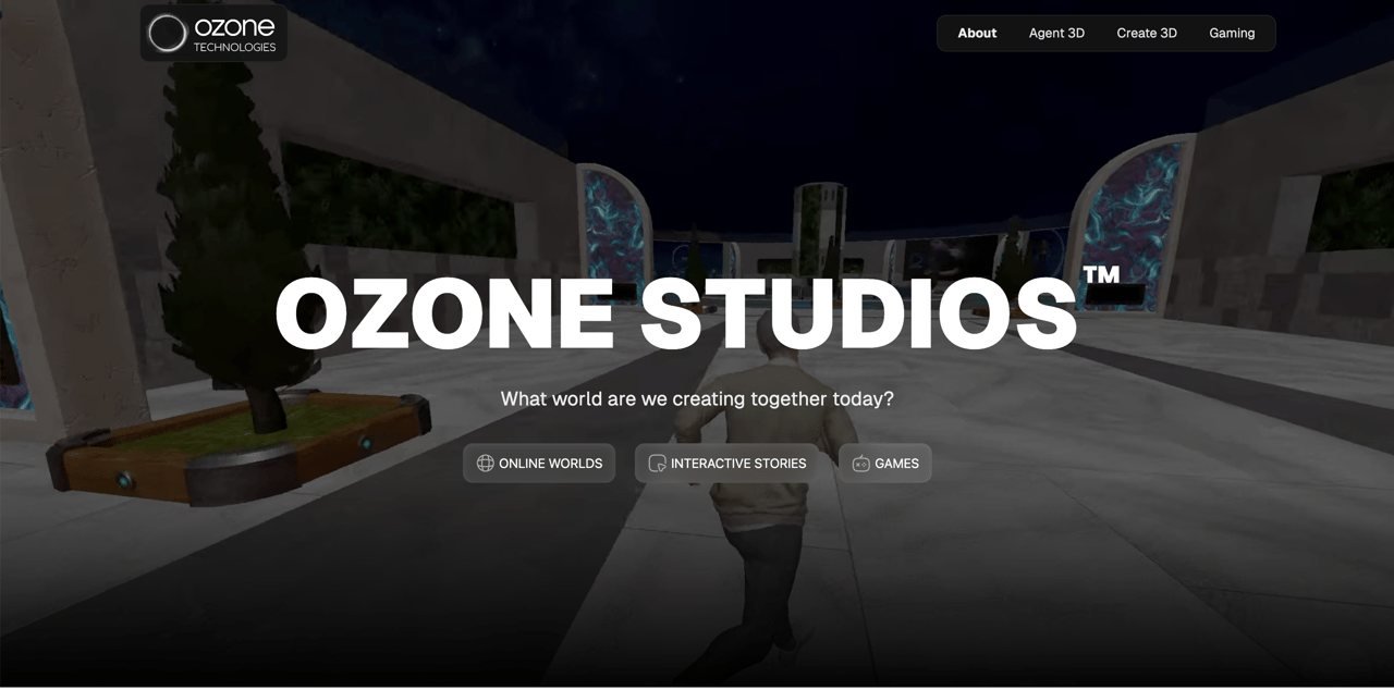 Ozone Studios landing page: online worlds, interactive stories and games